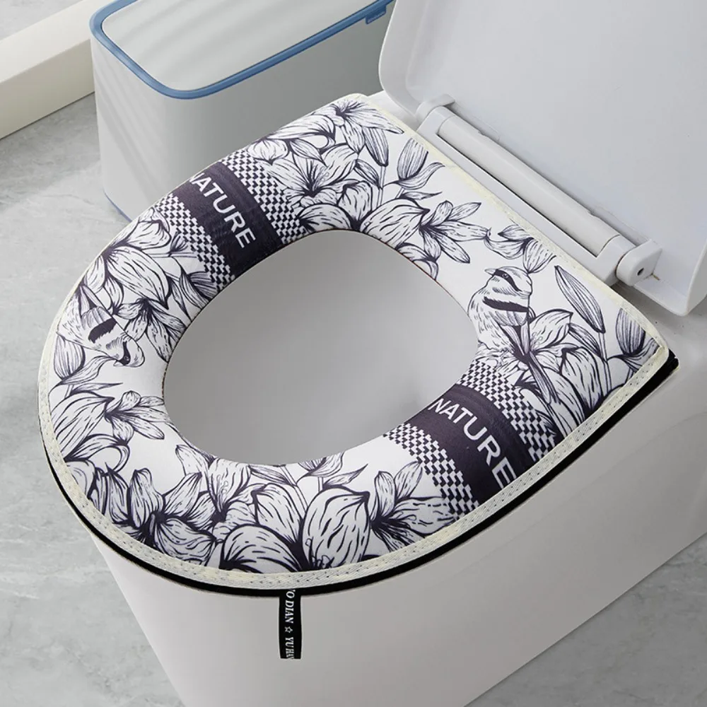 Ancient Style Toilet Seat Cover Thick Zipper Cushion Waterproof Non Slip Soft Comfortable Pad for Bathroom Accessories