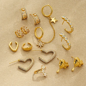 Delicados Mini pendientes de aro de circonita CZ para mujer, chapados en oro, estrella, corazón, cartílago de cristal, pendiente Huggie, joyería llamativa femenina
