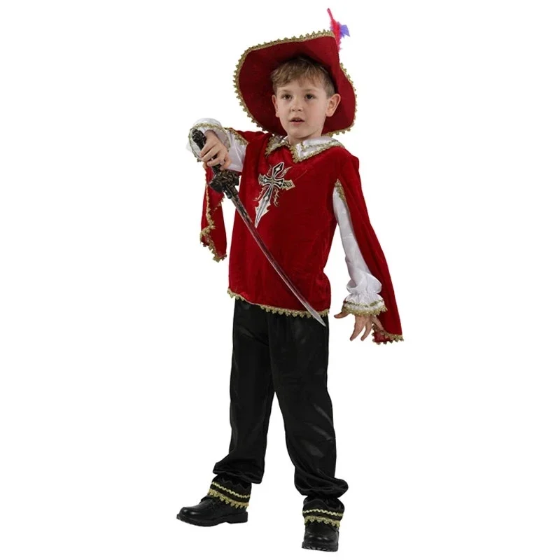 Kids Child Red Medieval Knight Musketeer Costume Greek Roman Warrior Cosplay for Boys Halloween Carnival Mardi Gras Fancy Dress