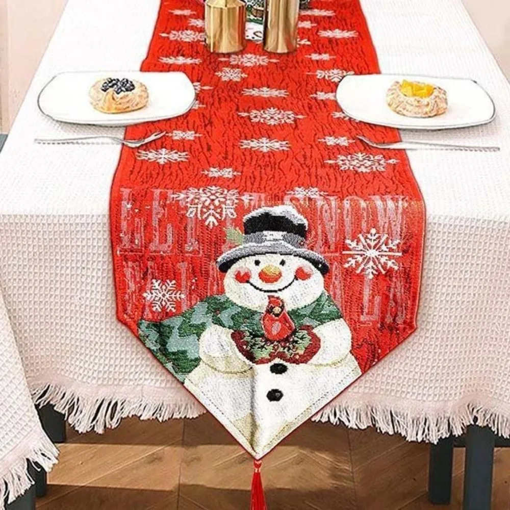 Pattered Contrast Color Christmas Table Runner Tree Red Santa Claus Tablecloth Smooth 180x33CM Linen Table Cover Christmas Eve