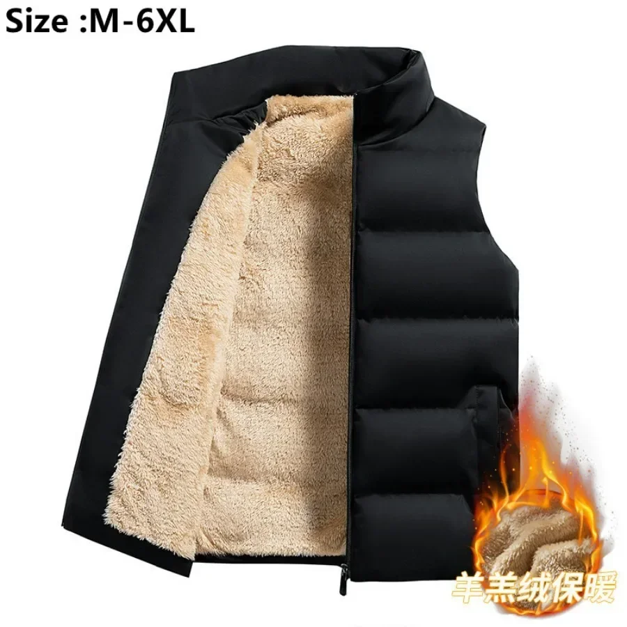 2024 Men's Lambswool Stuffing Cotton Down Jackets Vest Autumn Winter Thicken Warm Coat Sleeveless Jacket Vest Zipper Down Coats