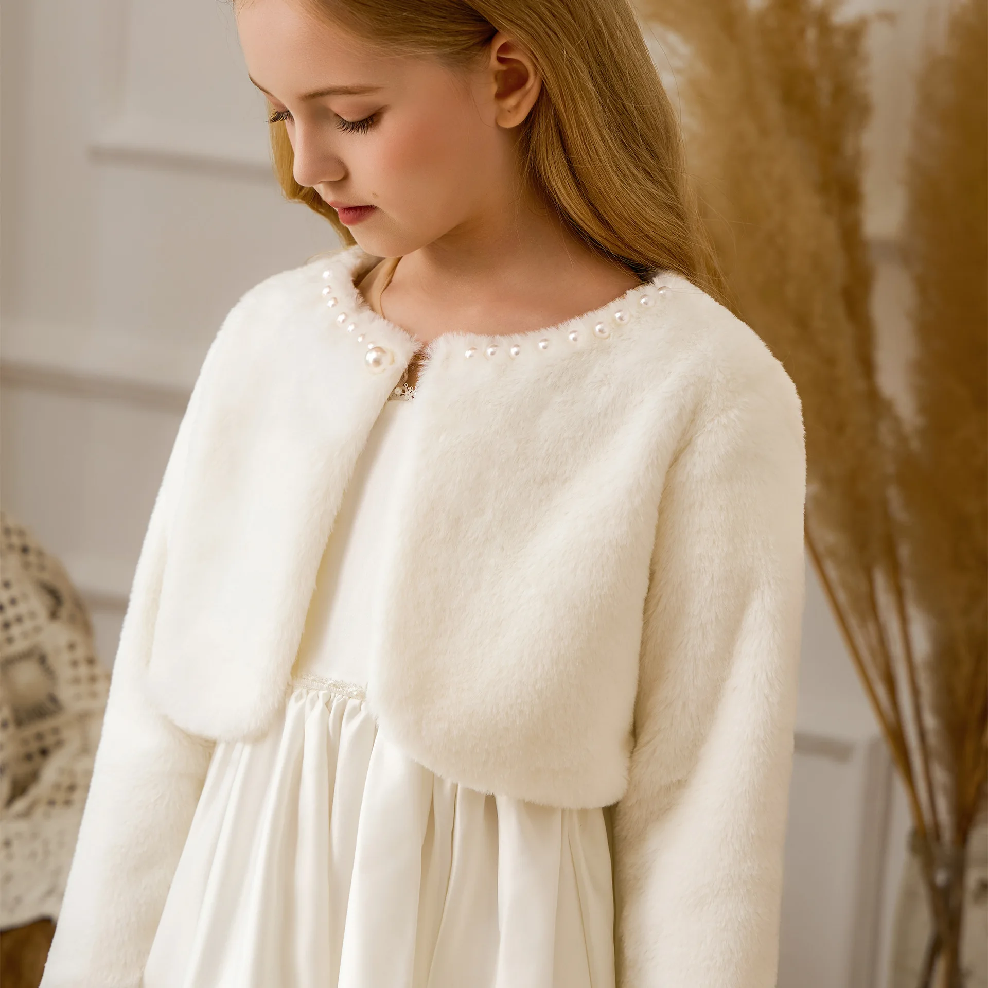 Girls White Shawl Children Birthday Ball Dress Paired with Cloak Jacket Spring Autumn New