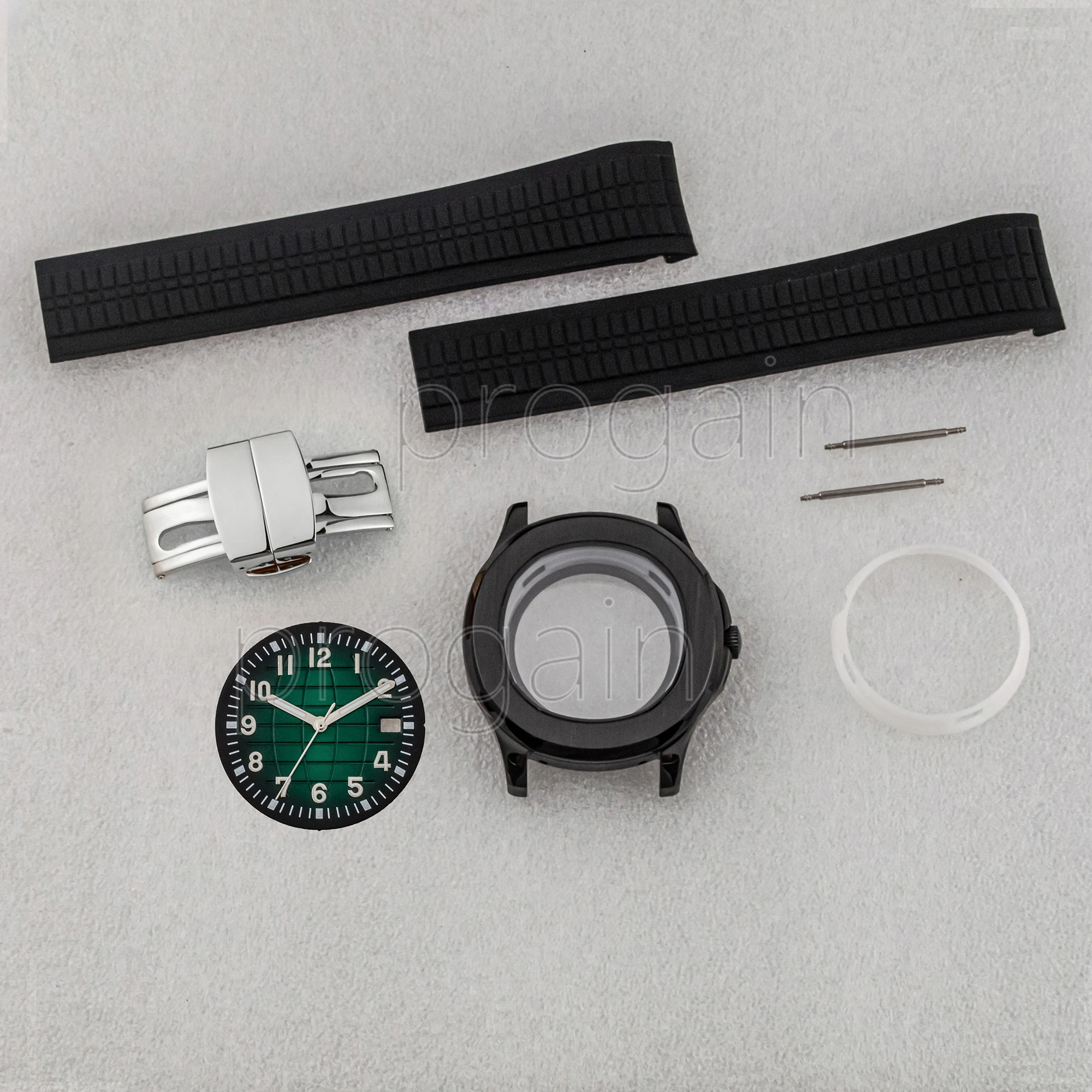 

NH35 Watch Case 40MM Stainless Steel Magnifying Glass Bottom 21MM Rubber Strap 32MM Dial Hands for NH36 Movement Watch Parts Mod