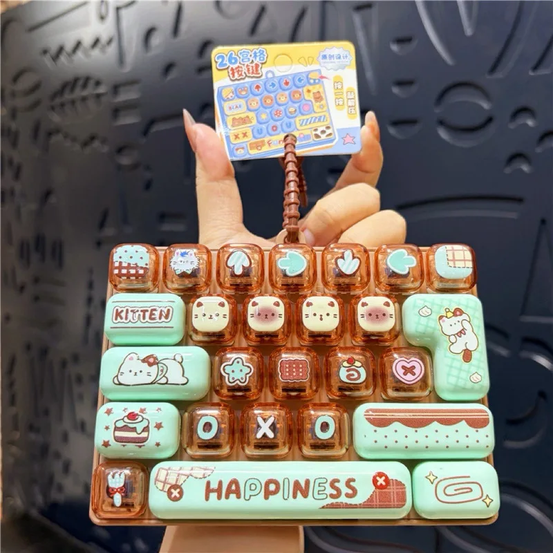 26 Keys Cartoon Animal Mini Keyboard Pop It Fidget Toy Portable Push Bubble Stress Relief Keychain Sensory Squeeze Toy Gift view 5