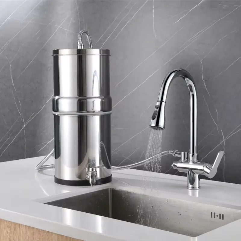 

New Design 304 Stainless Steel Countertop Gravity Fed Water Filter System