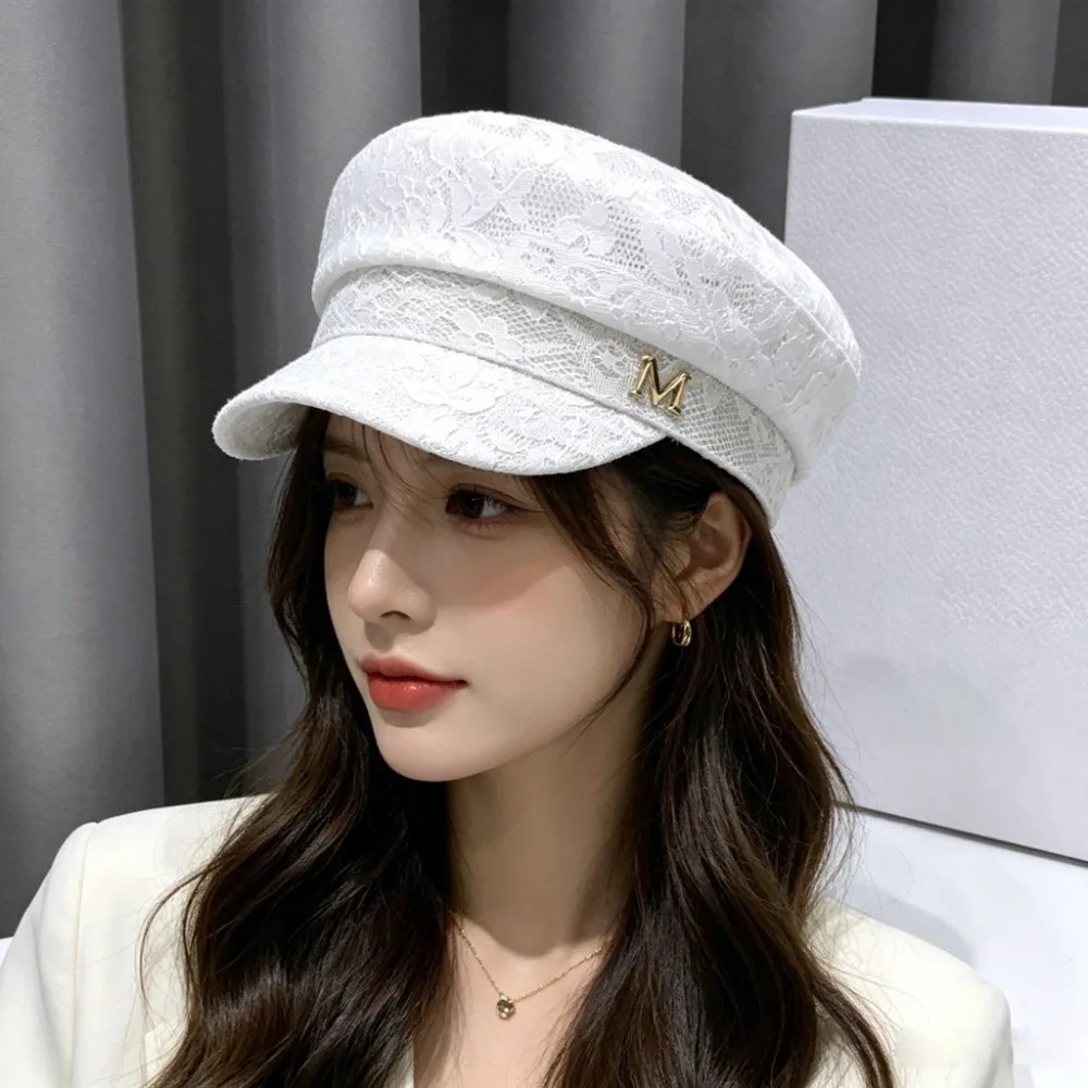 

Fashion Lace Women's Lace Beret Cap Sun Protection Vintage Baker Boy Cap Lightweight Mesh Newsboy Cap Women