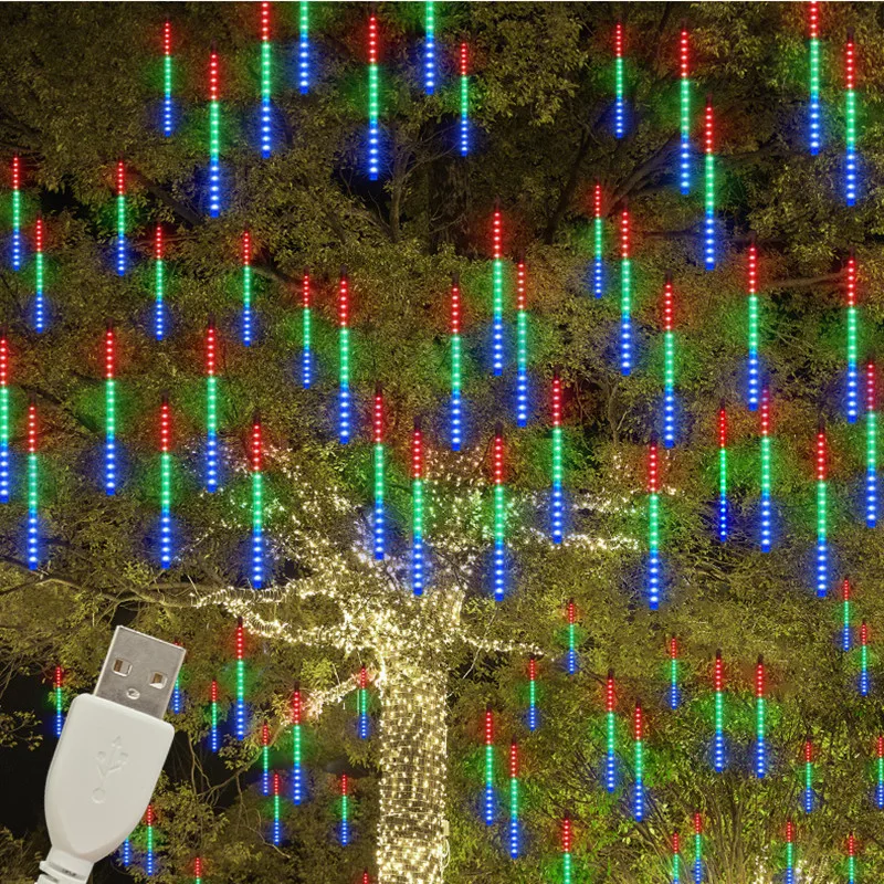 2026 زينة رمضان ضوء الشارع USB النيزك دش المطر LED الجنية سلسلة أضواء اكليل الزفاف زينة حفلة عيد الميلاد