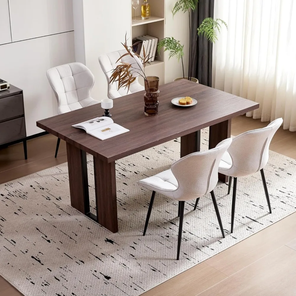 

63" Large Dining Table for 4 6 People, Rectangular Farmhouse Kitchen Table, Wood Furniture with Heavy Duty Legs (Only Table) for