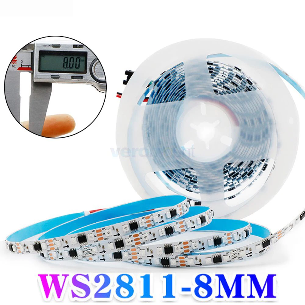 Imagem -02 - Pixel Endereçável Led Strip Largura Estreita mm Pcb Ws2811 Dc12v 24v 84 Leds 96leds m 5050 3535 Rgb Fita Led Flexível Ip20 5m