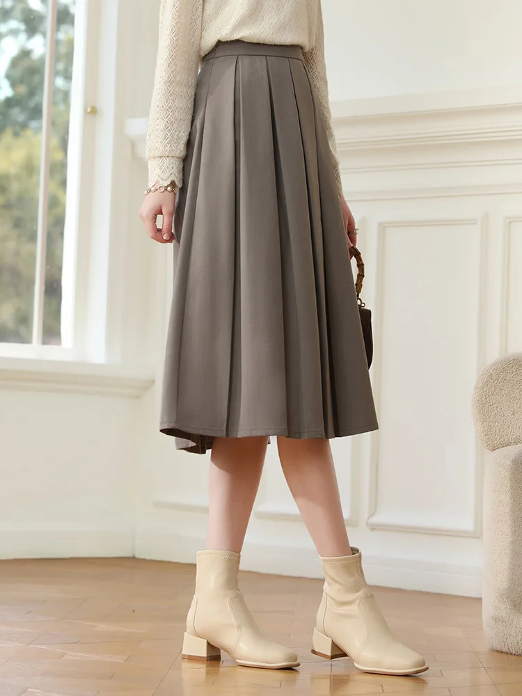 I BELIEVE YOU Women Skirts 2023 Autumn Taupe High Waist Preppy Style A-Line Pleated Midi Female New Loose Suit Skirt 2234025366