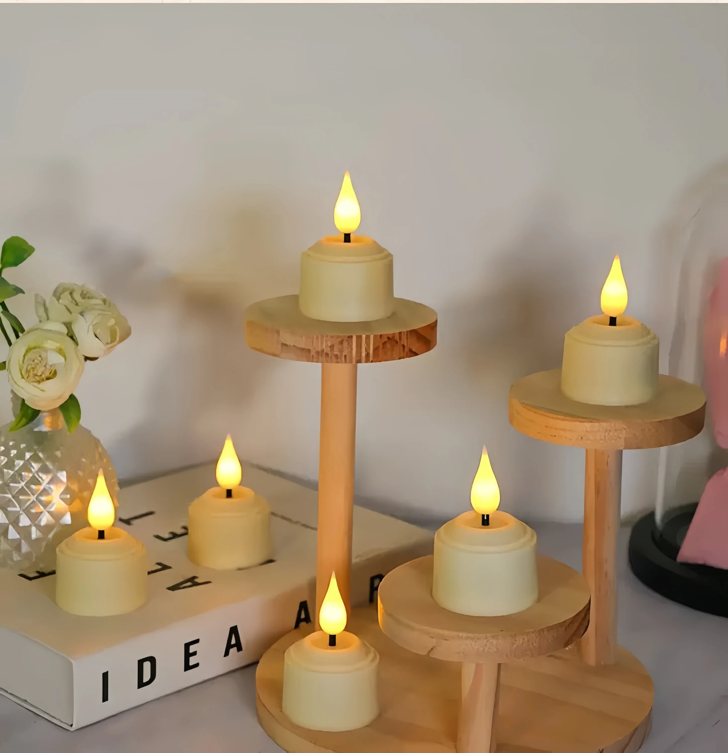6pcs Flameless led Tea Light candle lamp with Charging Station Tea Lights 3D wick Candles Remote Controlled w/Timer Wedding Deco