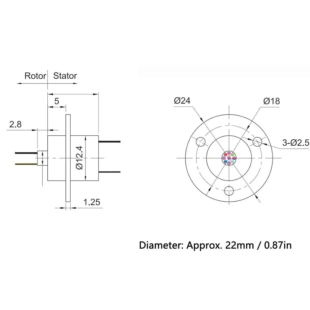 2-Wire 22mm Electrical Slip Ring For Video For Security Turntables 2A 5A 10A 220V Black Housing 300mm Conductor Length