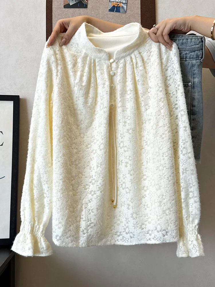 

Ele Lace Long Sve Stand Collar Base irt Women's Faionable irt Lady's Top Cleanfit Sle Autumn Winter New Arrival