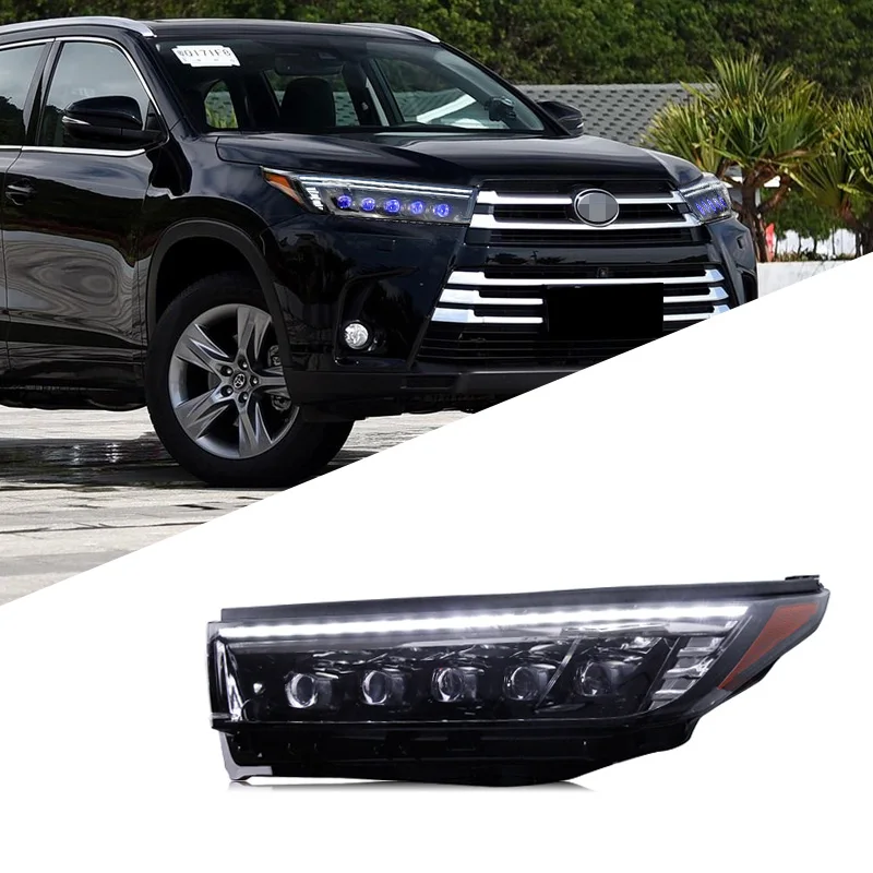 Suitable for Toyota Highlander 2018-2019 full LED headlights modified LED horse racing crystal lens water steering