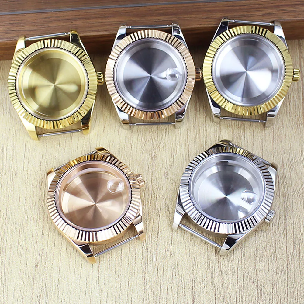 36mm/39mm Fashion Gear Bevel Round Edge Watch Case Waterproof Sapphire glass For Nh35 Nh36 8215 Movt DJ SK Mod Parts 28.5mm Dial