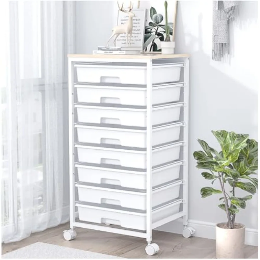 

Rolling Storage Cart with Drawers, Utility Cart With 8 Drawers and Wooden Tabletop, Rolling Drawer Cart, Storage Drawer Cart fo