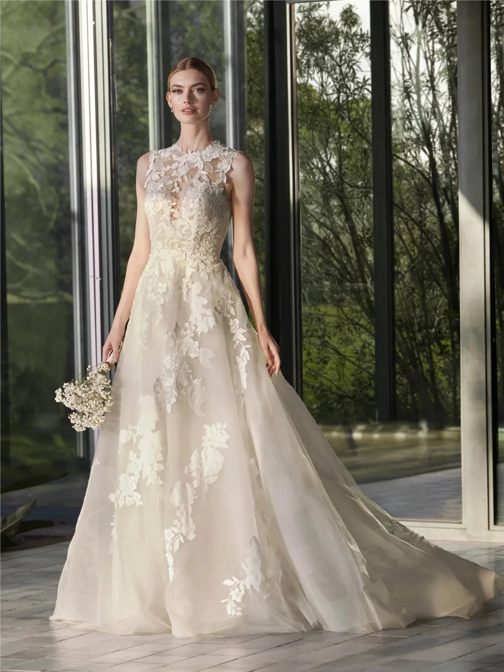 

Exquisite Appliqué Wedding Dress Charming Appliqué Lace Bridal Gowns Classic A-Line Floor-Length Wedding Gowns Vestidos De Novia