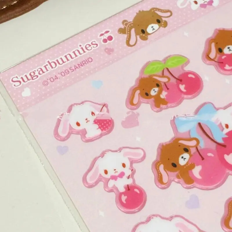Kawaii سانريو Sugarbunnies سلسلة الكرز الجديدة ثلاثية الأبعاد فقاعة ملصق القدح كوب ماء الديكور نقل ملصق الألعاب اليدوية للفتيات #3