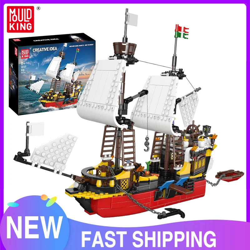 Mould King 10137 Pirate Shipping Toys The RedBeard's Revenge Building Block Set Assembly Pirate Ship Brick Kids Christmas Gift