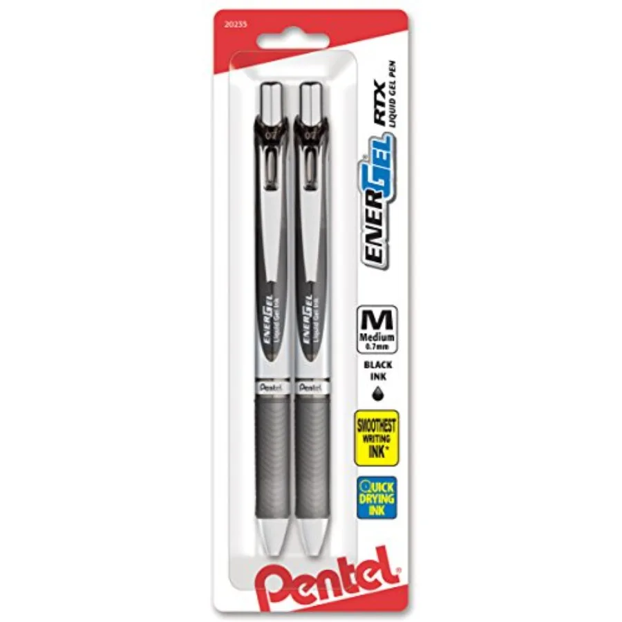 

EnerGel RTX Retractable Liquid Gel Pen, 0.7mm,Medium Line, Metal Tip, Ink, Pack of 2 (BL77BP2A