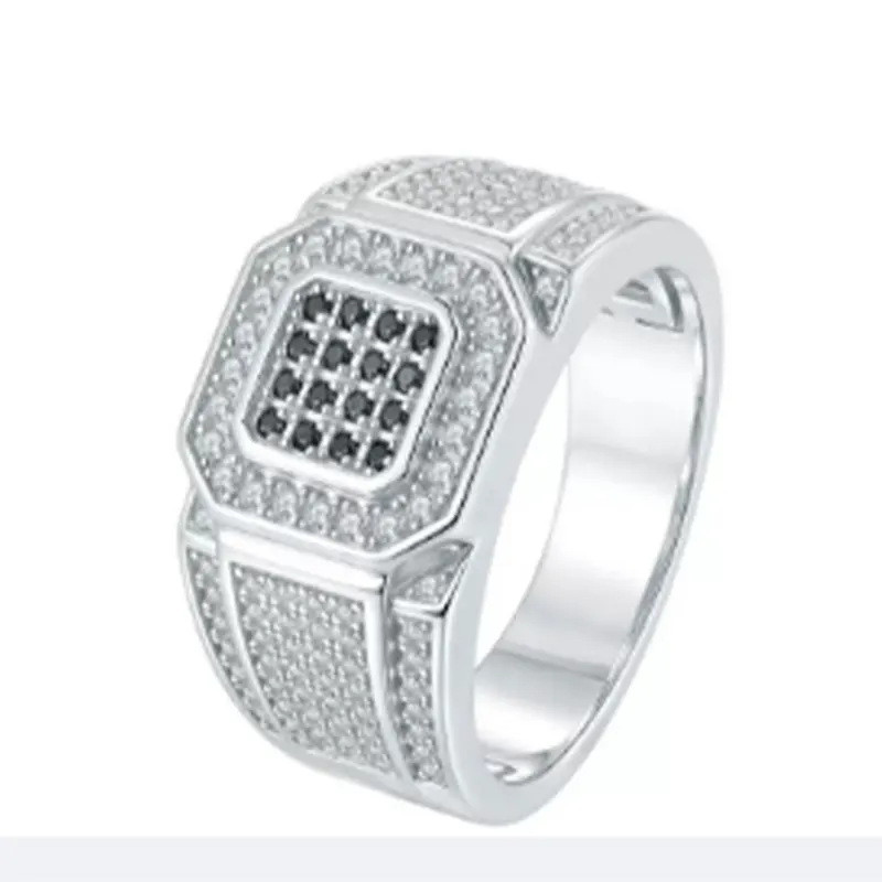 خاتم مطلي بالذهب عيار 18 قيراط من الفضة الإسترليني S925، خاتم مثمن كامل مويسانيتي مرصع على طراز الهيب هوب للرجال والنساء جوهرة الحفلات الفاخرة #1