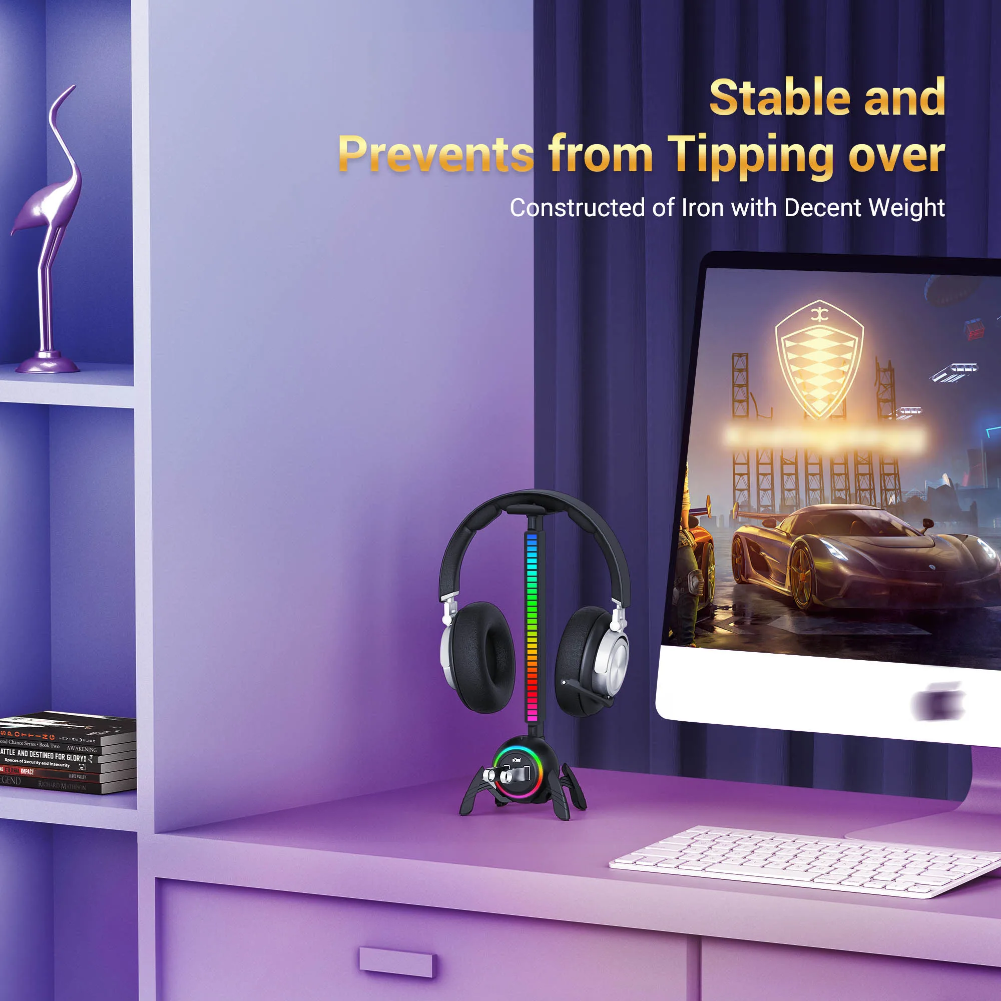 Headphone Stand Spider Design Headset Holder with RGB Pickup Rhythm Light & Type-C USB Port Headset Stand PC Gaming Accessories