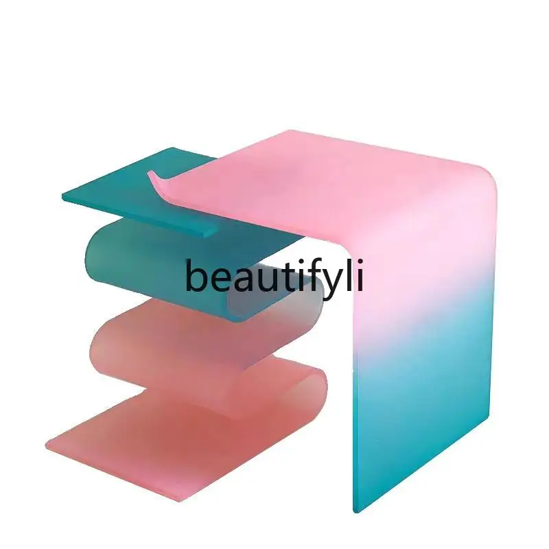 

Gradual change color matching acrylic edge few artistic color creative bedside table personalized coffee table coffee table