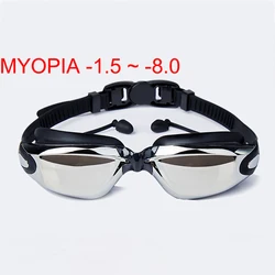 Men Women Myopia Swim Goggles Adults Professional Waterproof Plating Anti Fog UV Swimming Pool Optical Glasses Earplugs Eyewear