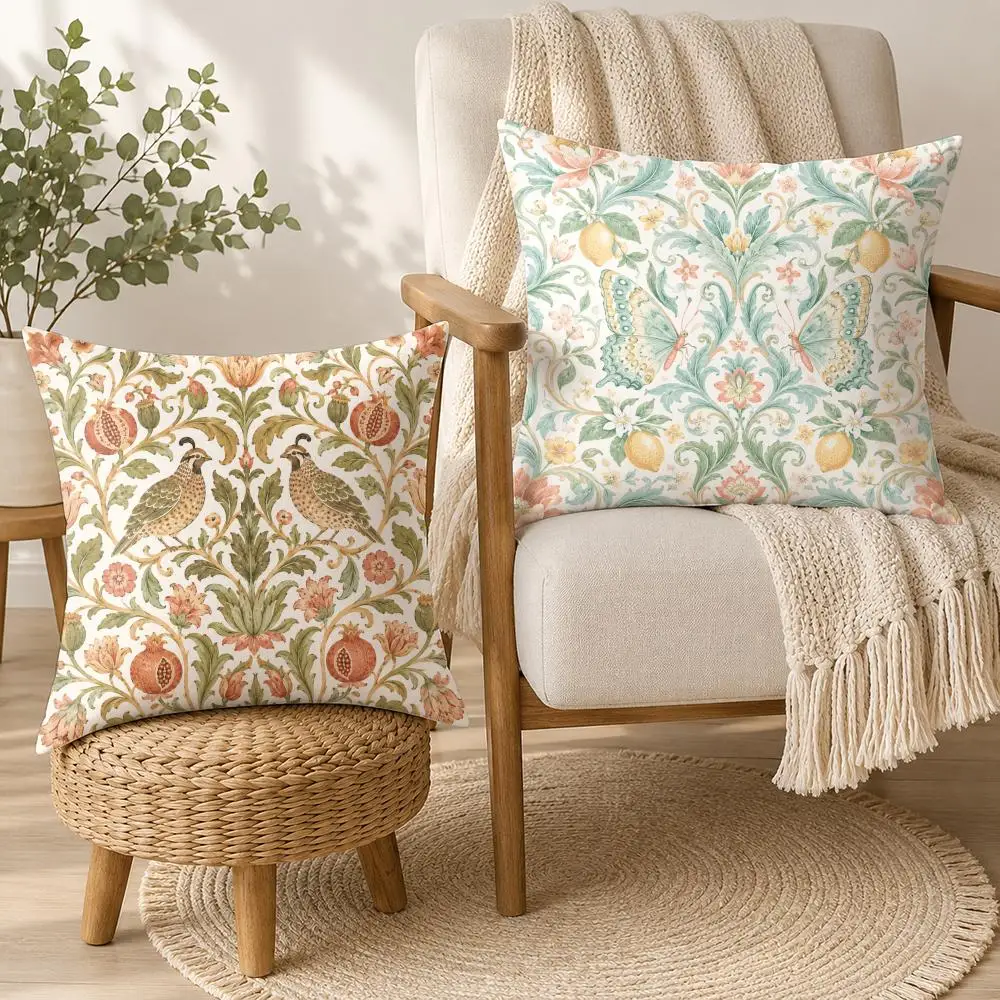 Vintage Garden Symphony Cushion Cover Soft Plush Cushion Case Throw Pillowcase Cozy Home Sofa Bed Living Room Bedroom Decor