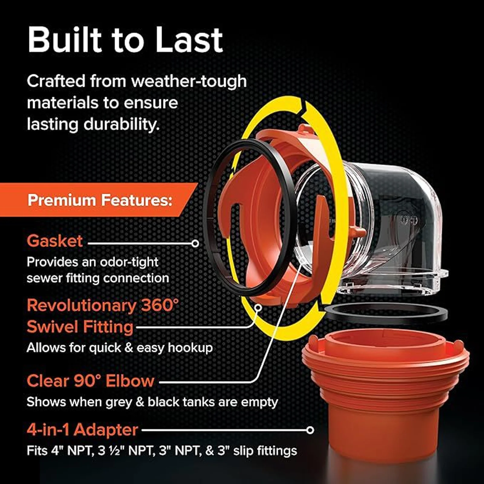 Clear RV Sewer Hose Elbow 4 in 1 360 Degree Rotation RV Sewer Hose Adapter with Gasket for Sewage Discharge RV Tote  Adapter