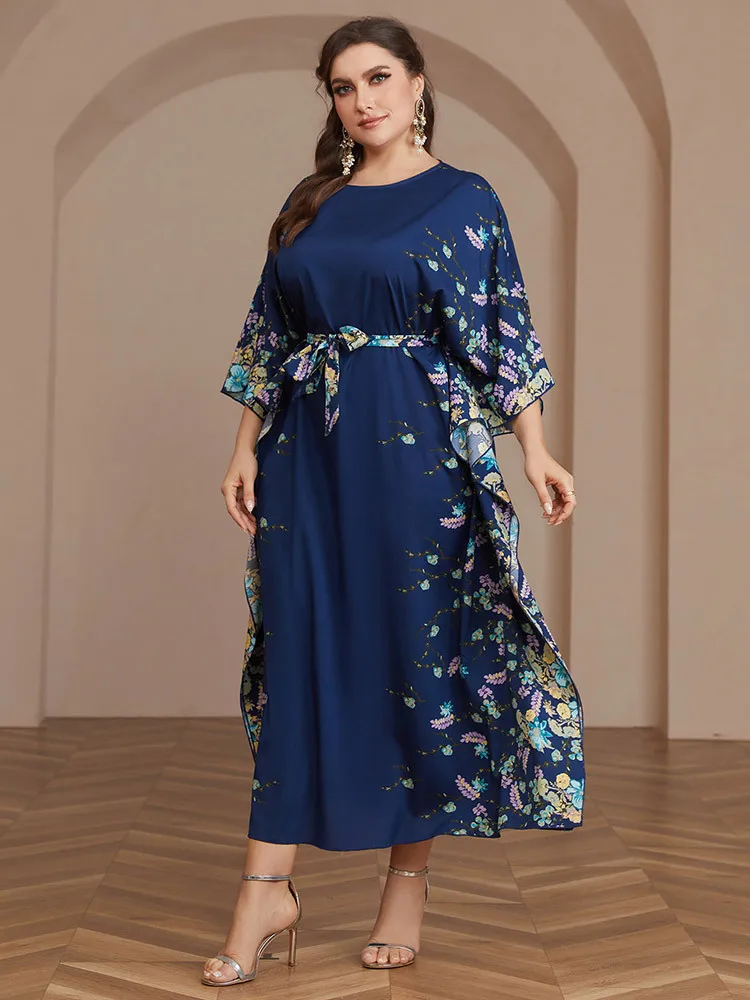 

Muslim Dubai Abaya Bat Sleeve Big Size Long Dress Floral Print Elegance Islam Clothing Dresses for Women Vestido Longo Feminino