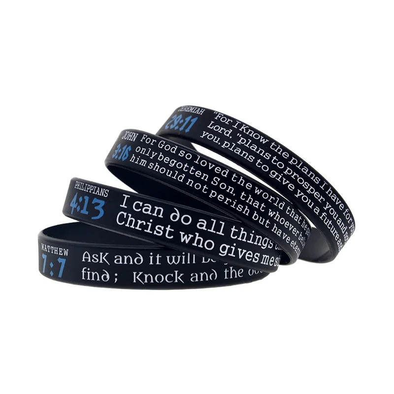 JEREMIAH 29:11 JOHN 3:16 PHILIPPIANS 4:13 MATTHEW 7:7 Silicone Bracelet Christian Bible Verse Wristband 4 Pcs