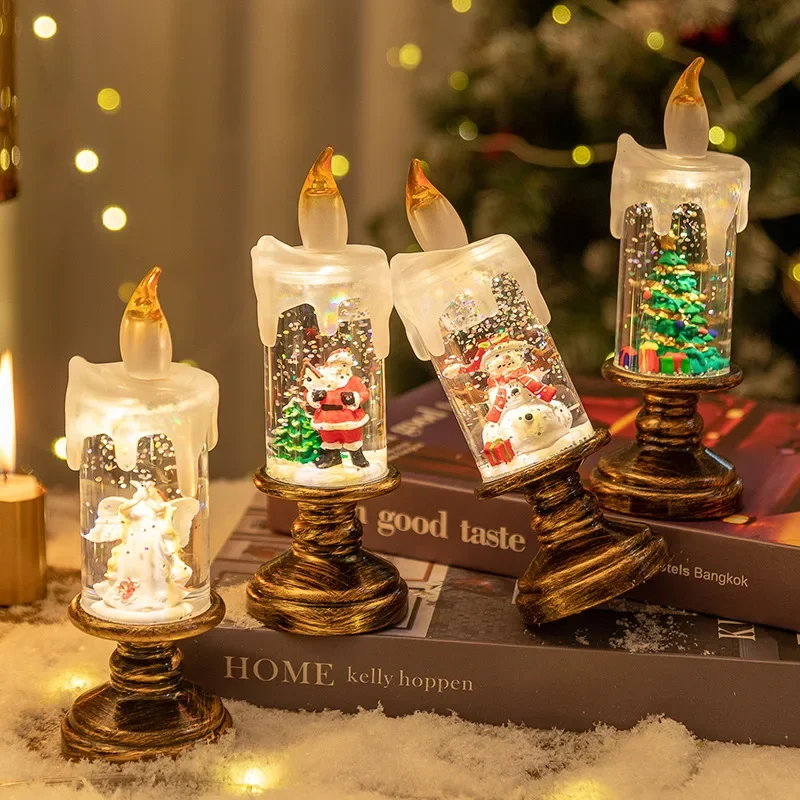 8Pcs/Lots Cross-border New Christmas Decorations Candle Light Crystal Ball Old Man Snowman Luminous Night with Base Candle