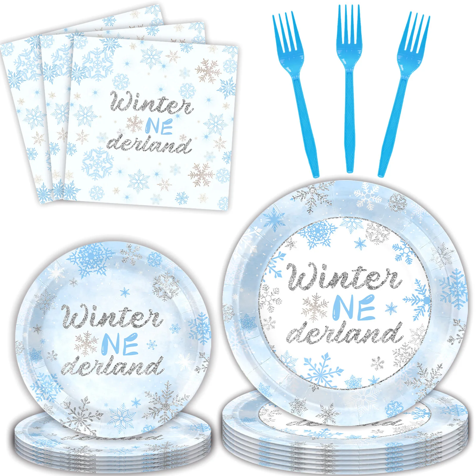 Copo de nieve decoraciones para fiesta de cumpleaños azul plata invierno Onederland platos de cumpleaños mantel servilletas invierno bebé niña primero