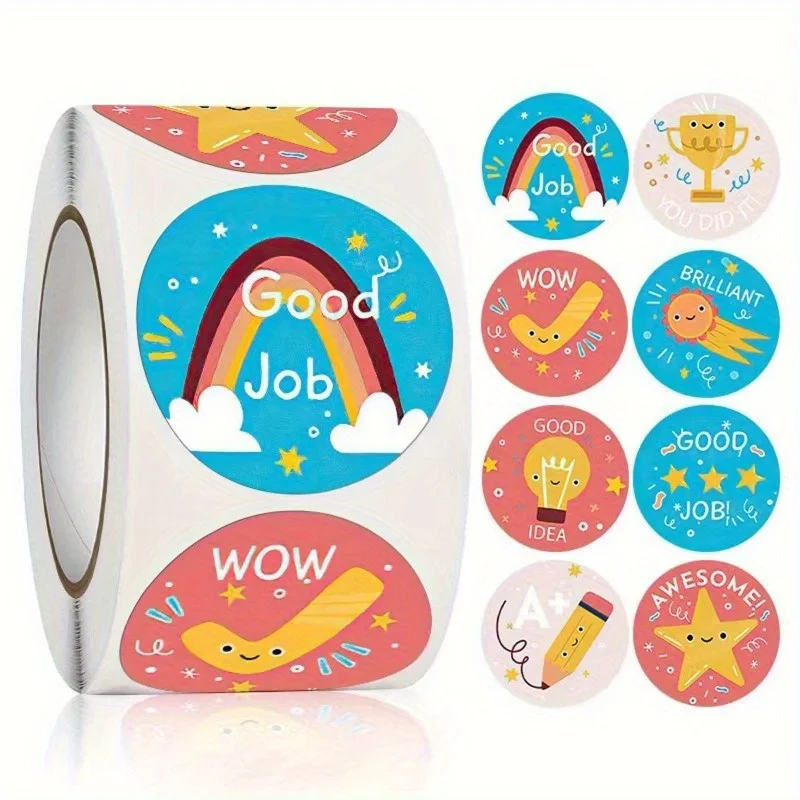 

Round Cartoon Sticker - Reward Stickers for Teacher School Classroom Home - 2 Rolls