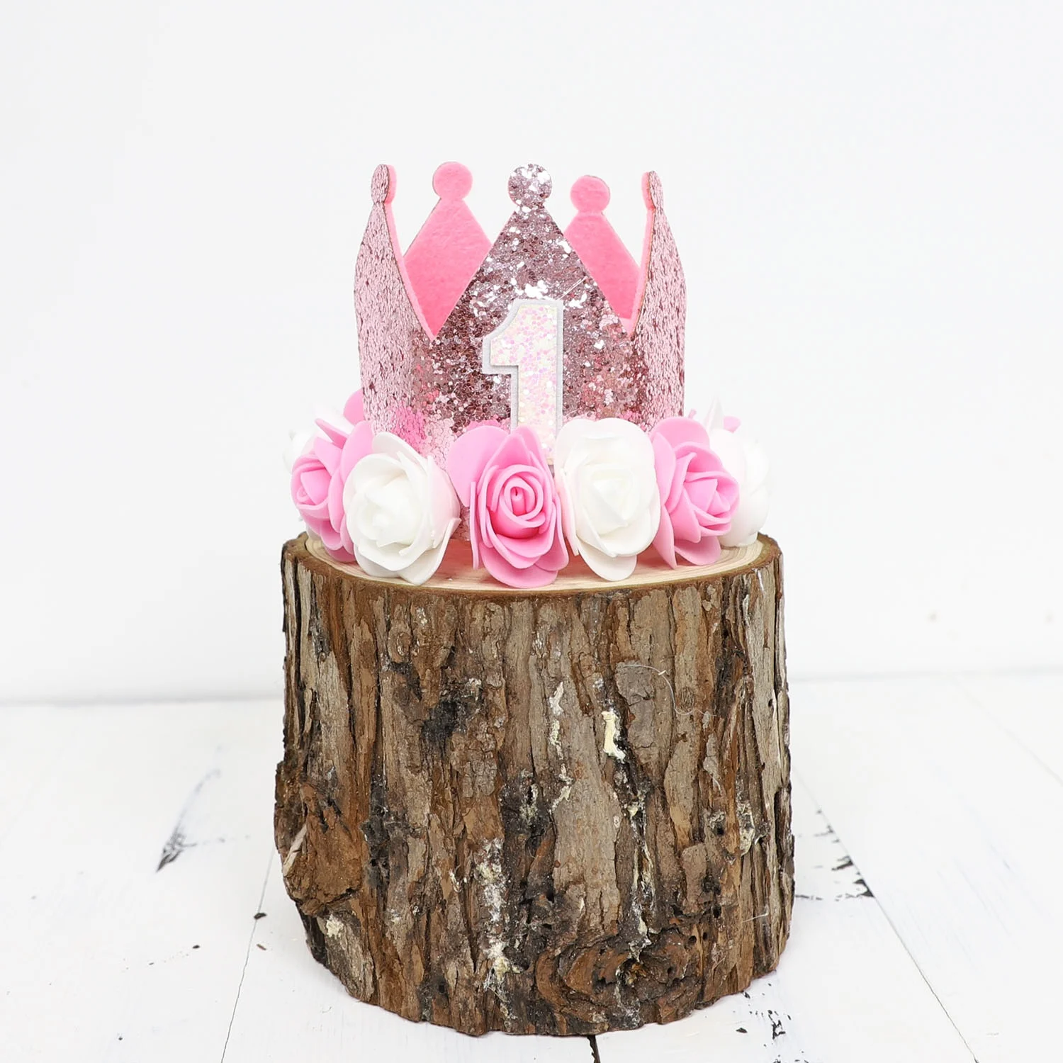 1 Stück Geburtstags-Kronenhut-Dekoration, rosa, weißer und goldener Glitzer, Foto-Requisite, Partyzubehör, Prinzessinnen-Thema-Party-Dekoration – Detail 6