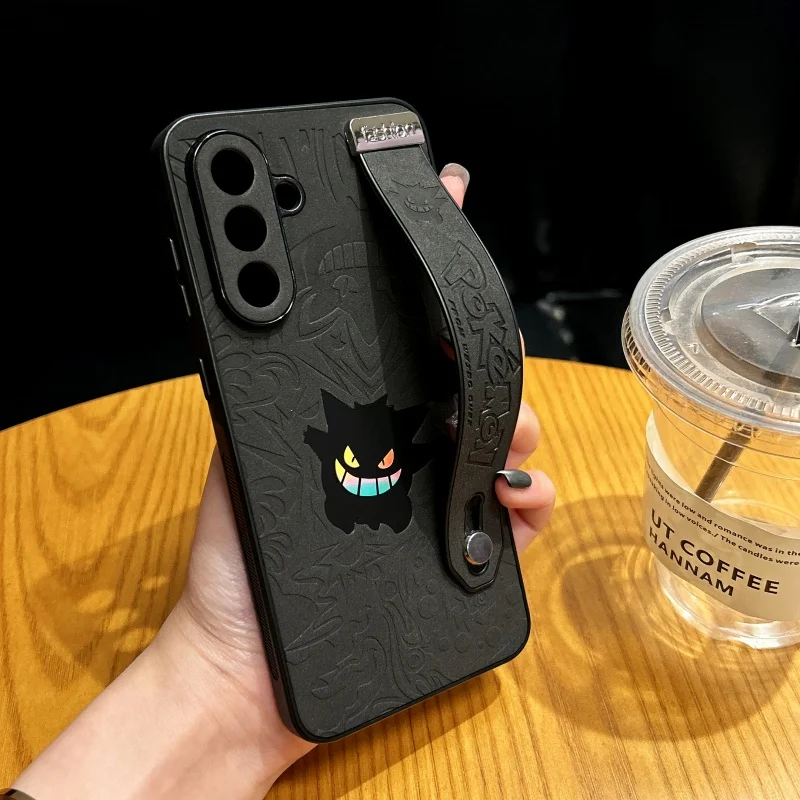 Cartoon Cute Anime P-Pokemon Gengar Wrist strap Holder protect Phone Case For Samsung A56 A55 A35 A16 A15 A54 A36 Anti-fur Cover