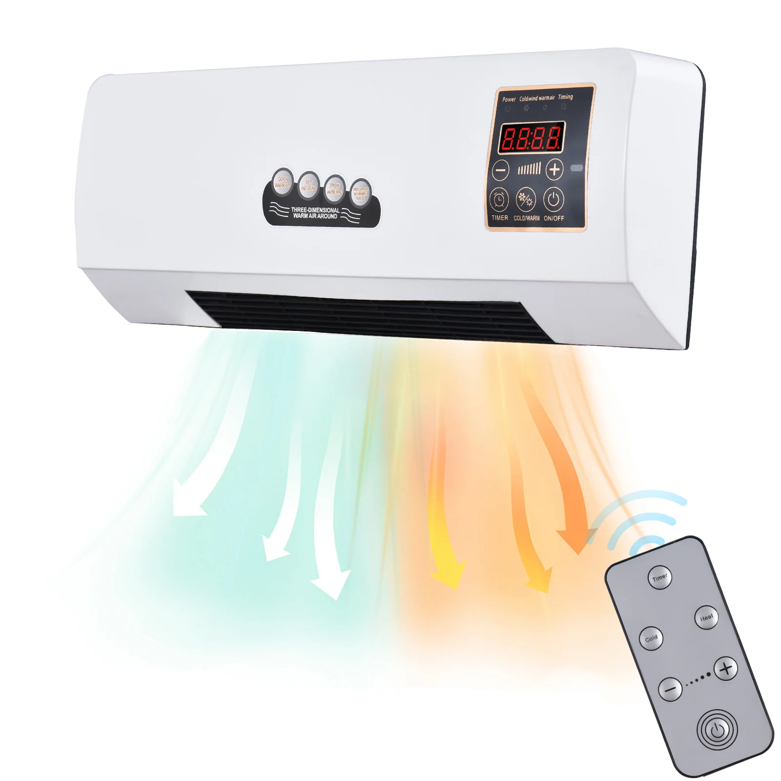 2-in-1 Air Conditioner Heater and Fan Combo Timing Wall Mounted Electric Fan and Space Heater Remote Control for Dormitory Home image 2
