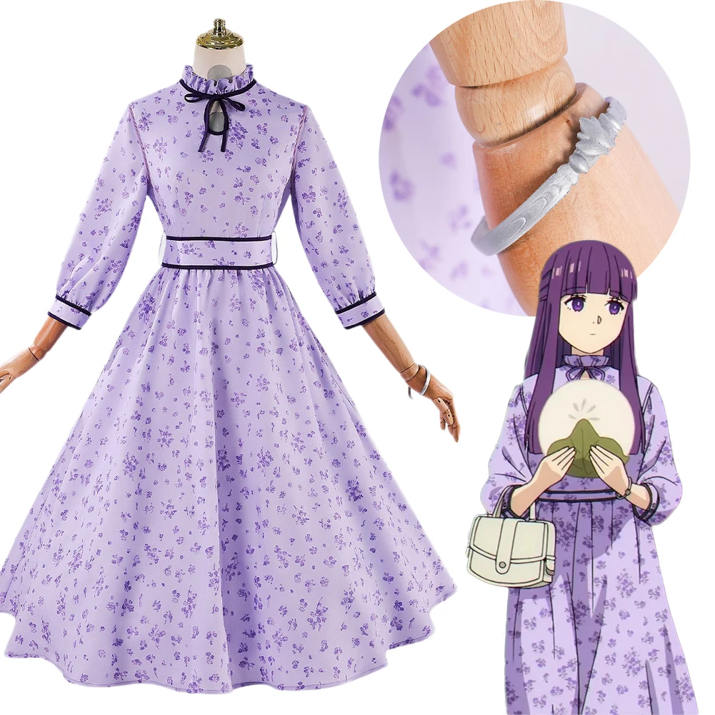 

Sousou No Frieren Fern Cosplay Costume Dress Purple Floral Skirt Uniform Outfits Halloween Roleplay Clothes Carnival Women