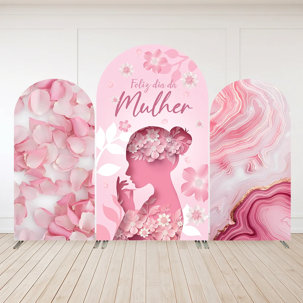 

Pink Floral Glitter Happy Mothers Day Arch Backdrop for Event Decor Marble Texture theme Wedding Birthday Party Arched Wall