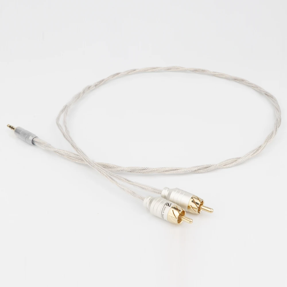 3.5mm Jack to 2RCA OFC Silver-Plate Audio Cable Aux to rca HIFI Stereo for Amplifier Mobile Phone Computer Desktop Audio