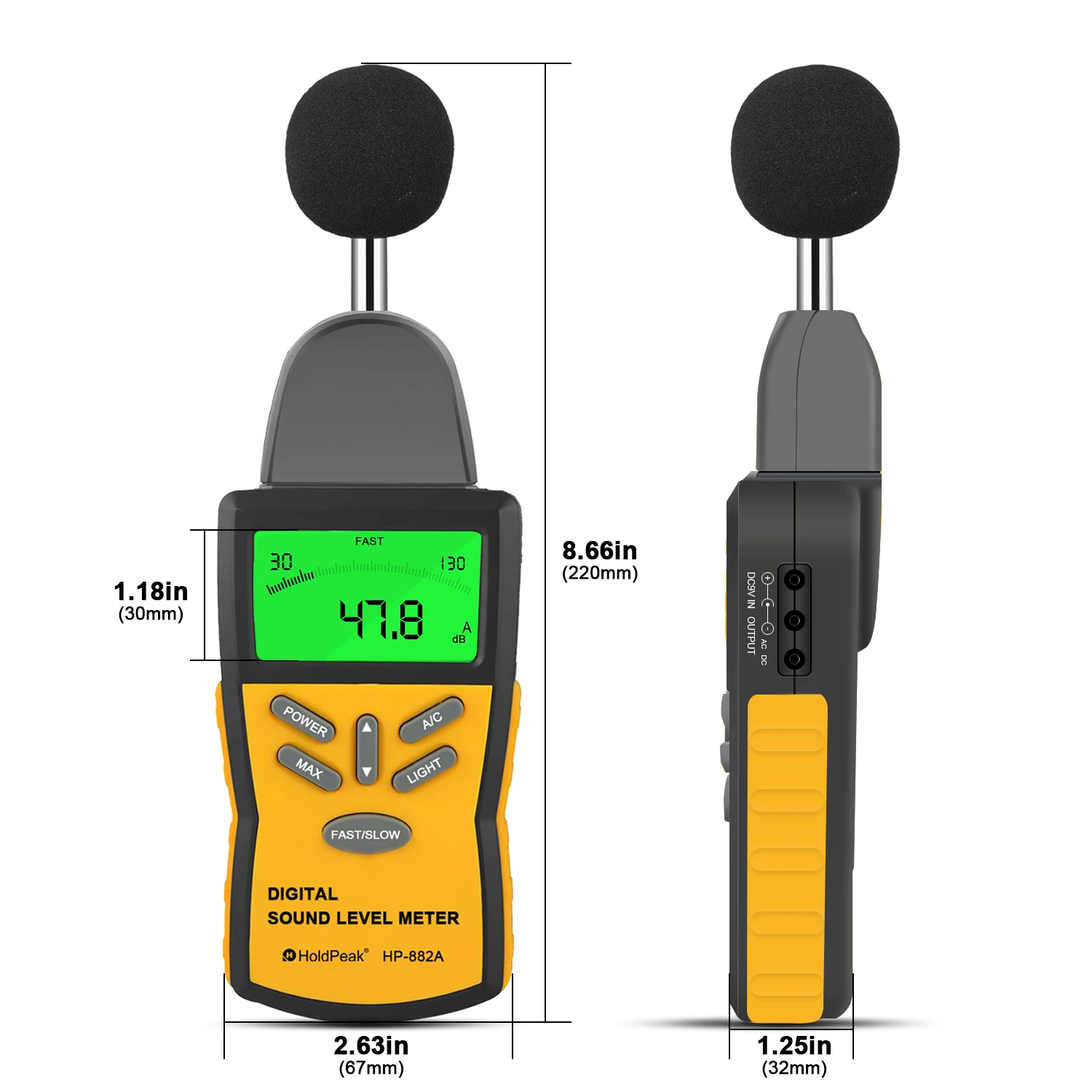 Digital Decibel Meter HP-882A Sound Level Meter 30-130 dB (A/C), High Accuracy ±1.5dB Audio Noise Volume Tester with Fast/Slow - Image 4