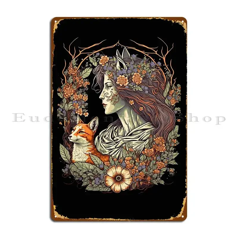 الثعلب والزهور 05 لوحة معدنية ملصق مضحك تصميم حانة مصمم المطبخ نادي تين تسجيل ملصق