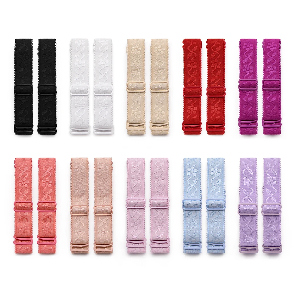 1 pair/lot 18mm wide metal buckle bra straps ladies colorful silicone bra straps lace edge adjustable lingerie accessories