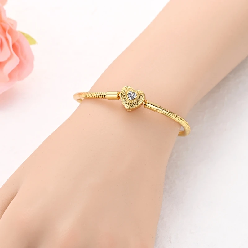 100% 925 Sterling Silber Bestseller Goldene Serie Armband Original Armbänder Passend für Charms Anhänger Perlen DIY Schmuck Geschenk – Detail 5