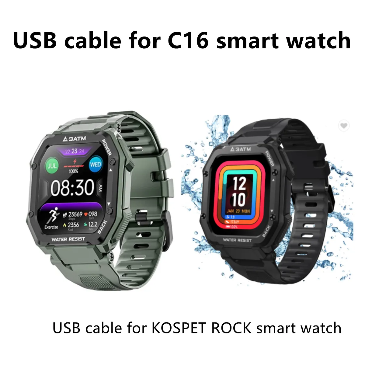 Chargeur magnétique de remplacement pour Kospet Previous Dallas Pro, câble USB, compatible avec AMAZTIM C20 Smartwatch, montre militaire C20 C16