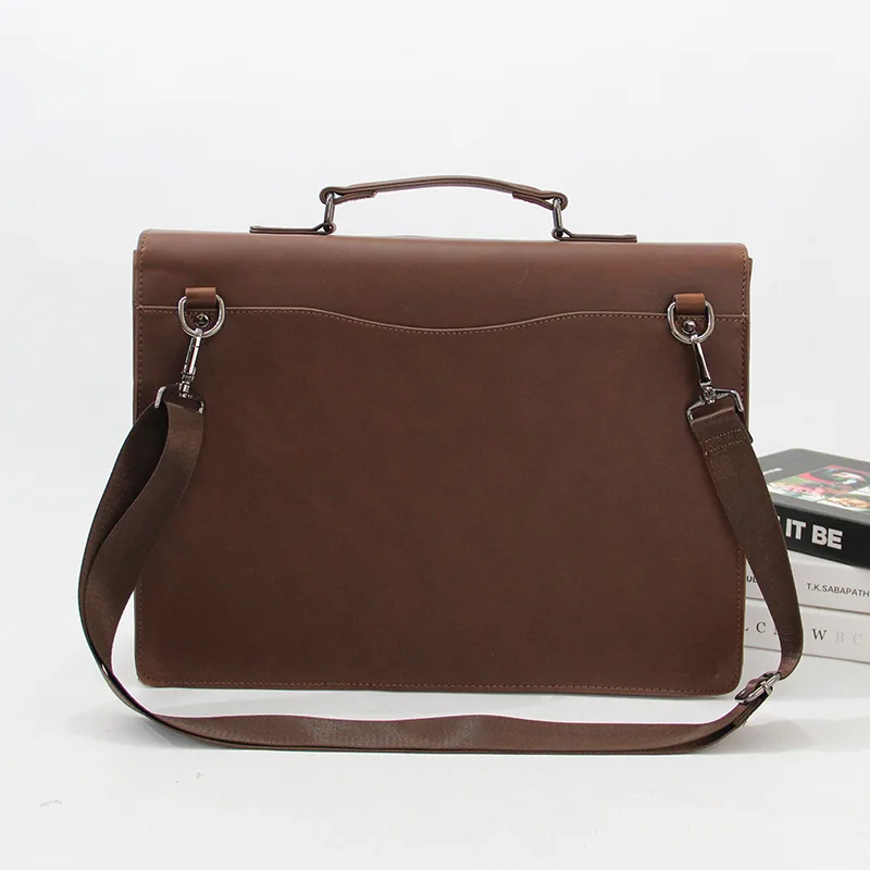 Vintage Business Briefcase Large Capacity Laptop Handbag Detachable Shoulder Strap Office Commuter Document Portfolio Bag