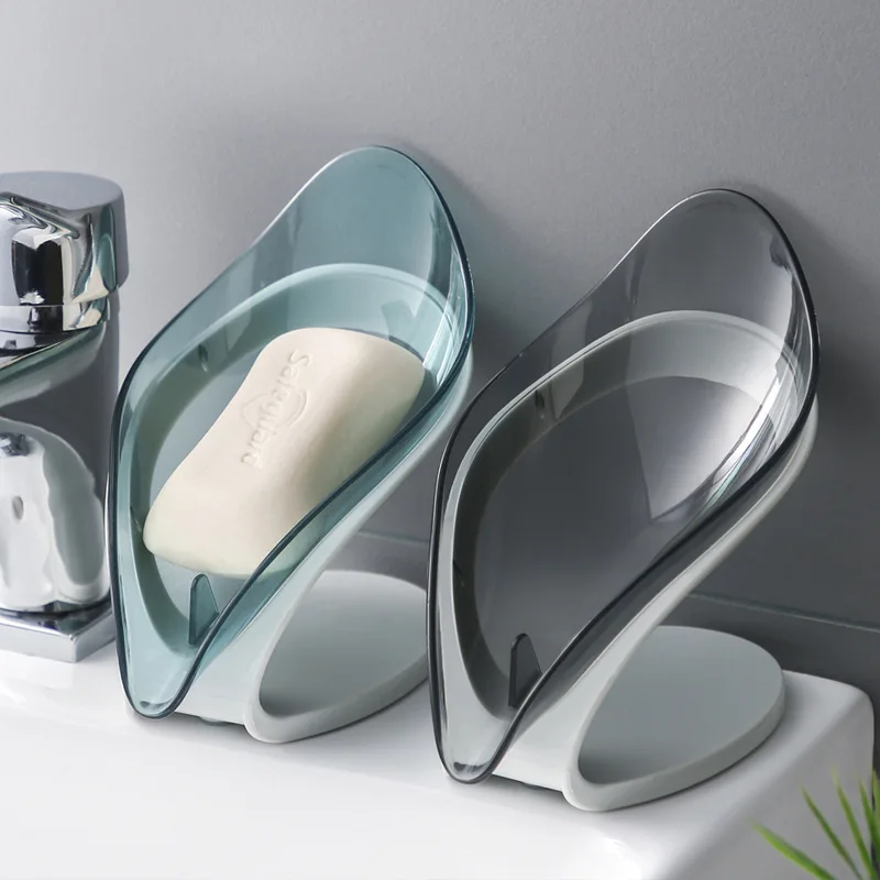 New Soap Holder with Drain Portable Leaf Shape Toilet Laundry Soap Rack Tray Basin Suction Cup Soap Dish Box Bathroom Shower 1pc