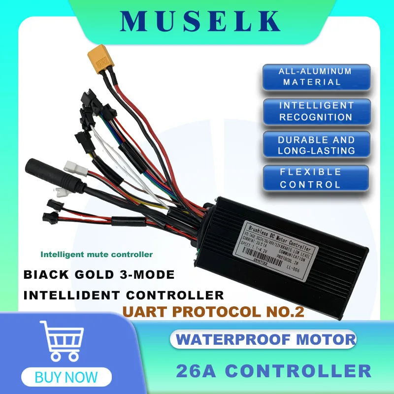 Electric Bicycle 26A Motor Waterproof Brushless Sine Wave Controller 24V-52V 350W/800W Learning Line Electric Bicycle Controller