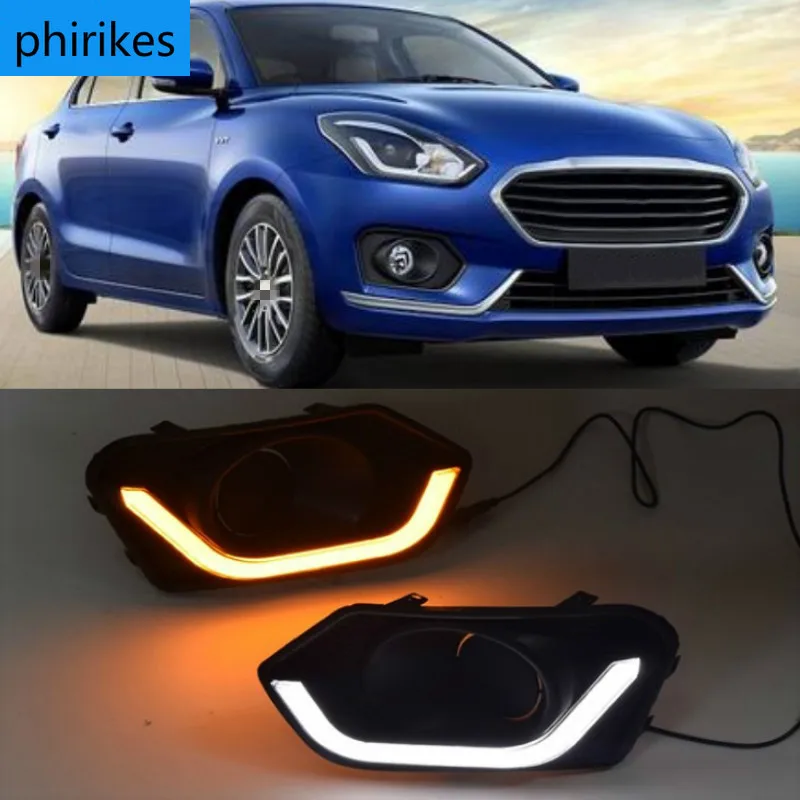 

1pair Car LED For Suzuki Dzire 2017 2018 with Yellow Turn Signal fog lamp cover DRL Daytime Running Lights Daylight